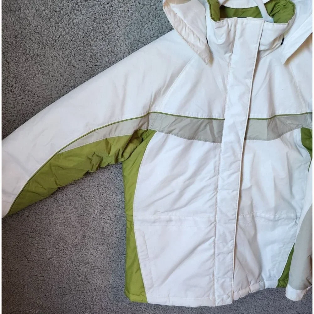 Columbia Kids Hooded Zip Up Puffer Winter Jacket White/Green XG5034 Youth 14/16‎